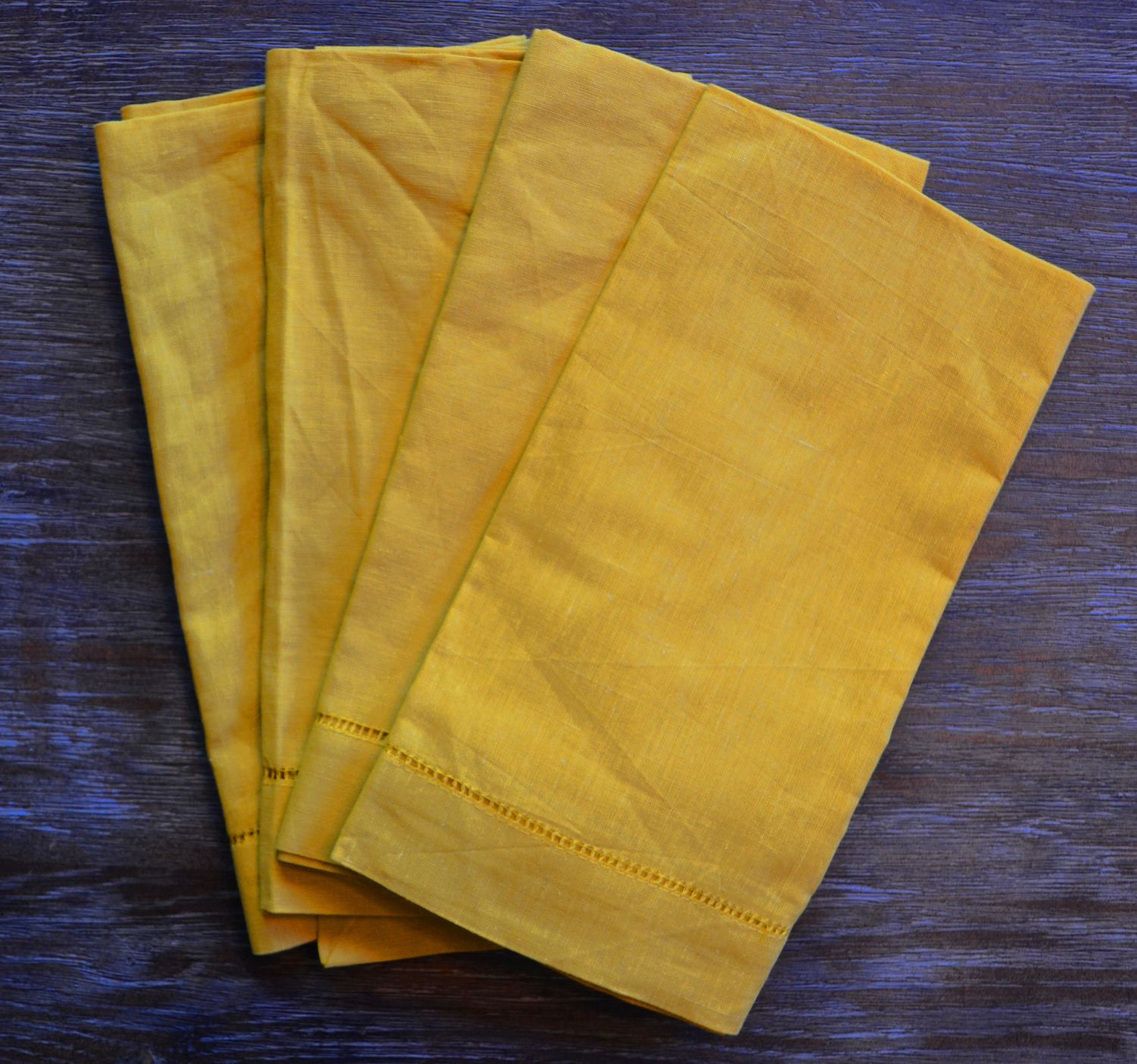 Saro Medium Mustard Yellow Linen Cotton Napkins Set of 4 Linens