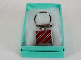 Stainless Steel Key Ring ~ w/Diagonal Black &amp; Red Enameled Stripes ~ # 5... - $9.75
