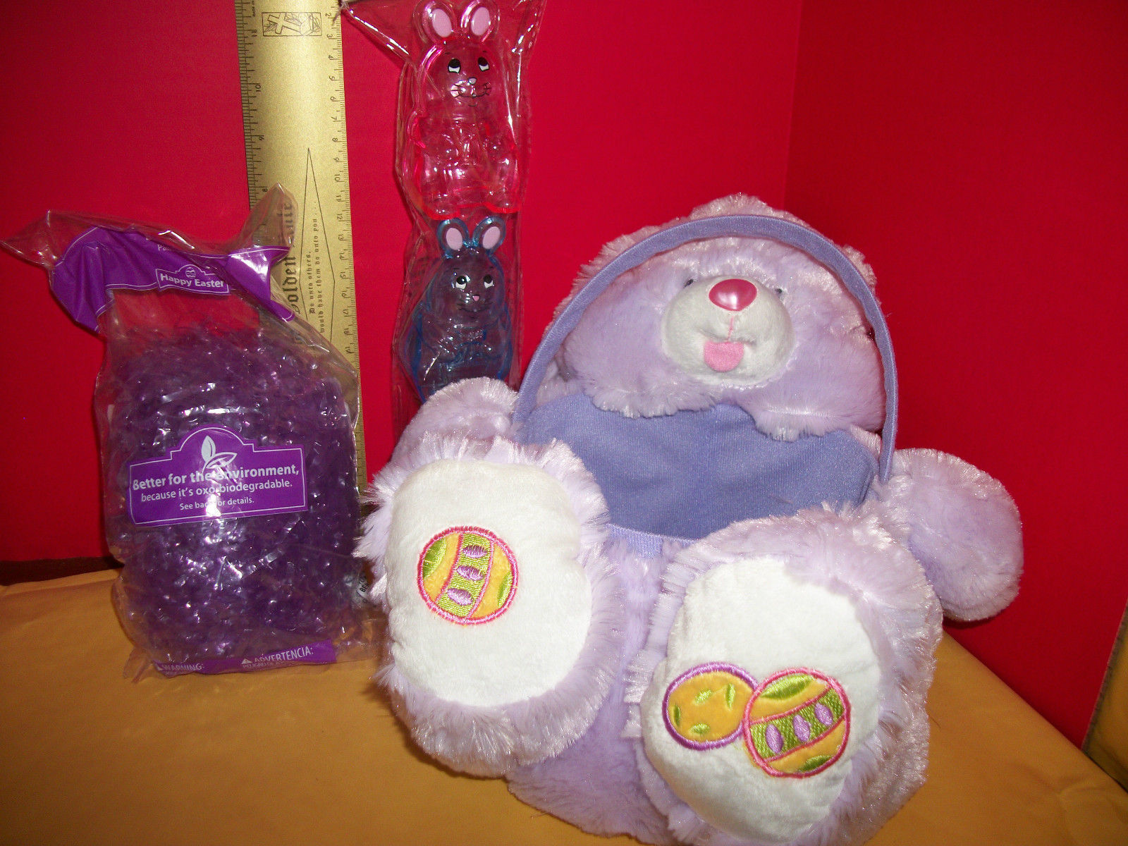 DanDee Easter Basket Kit Purple Plush Dan Dee Bunny Rabbit Tote Grass 