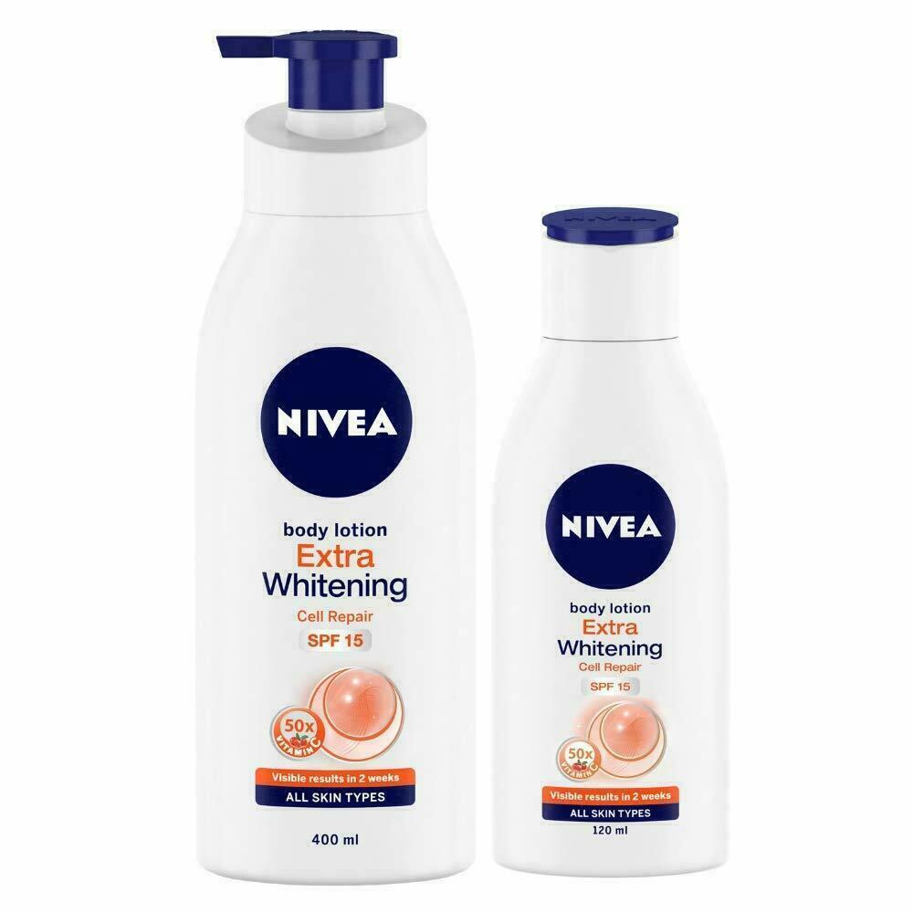 NIVEA Extra Whitening Body Lotion for All Skin Type SPF15 Pack of 120ml & 400ml