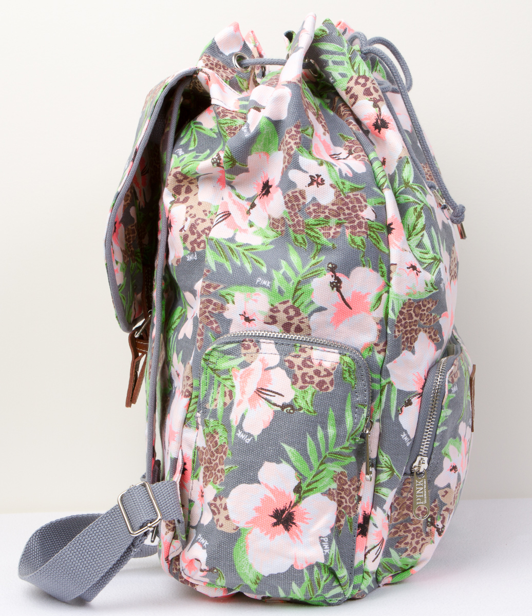 Victoria&#39;s Secret PINK Wild Tropical Floral Backpack Travel Book Bag *RARE* - Backpacks & Bookbags