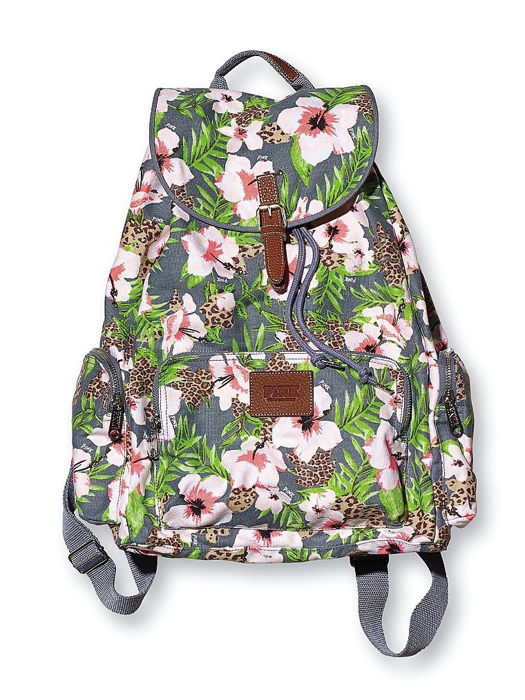 Victoria&#39;s Secret PINK Wild Tropical Floral Backpack Travel Book Bag *RARE* - Backpacks & Bookbags