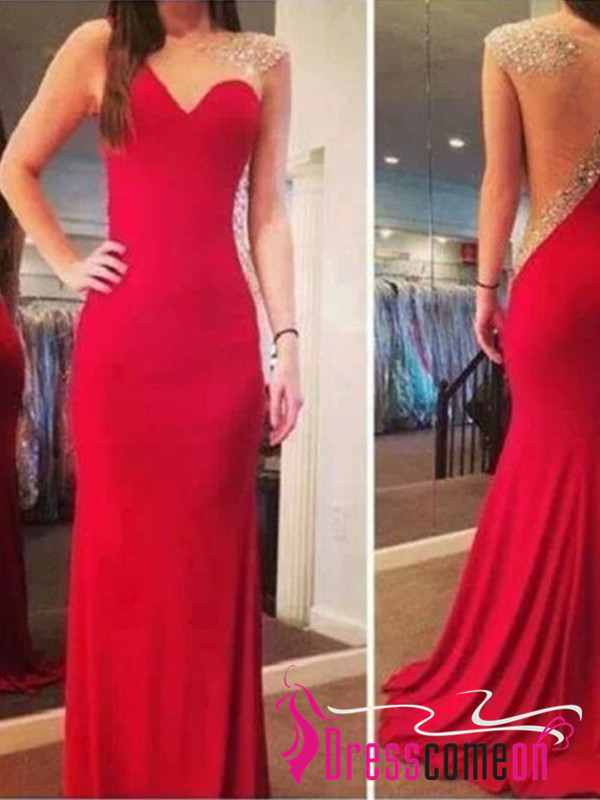 Image of Custom Made Red Open Back Prom Dress,Mermaid Prom Dress,One Shoulder Prom Dress
