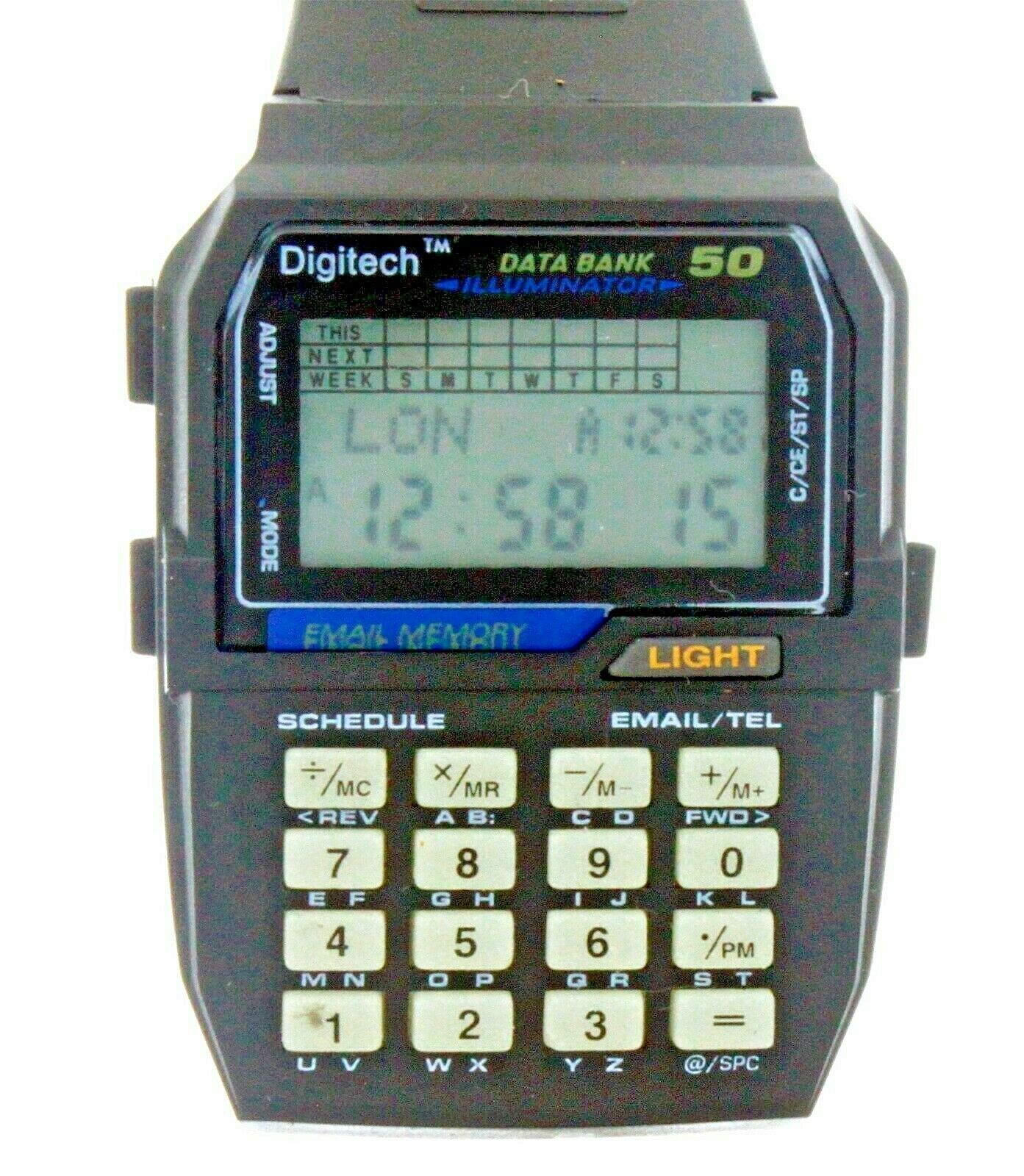 New 50 Memory Data Bank Email Calculator World Time Currency Convert Wrist Watch