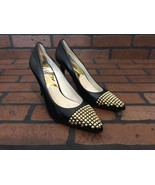 Michael Kors Heels Black Leather With Gold Cap Toe Studs Size 6.5 - $77.06