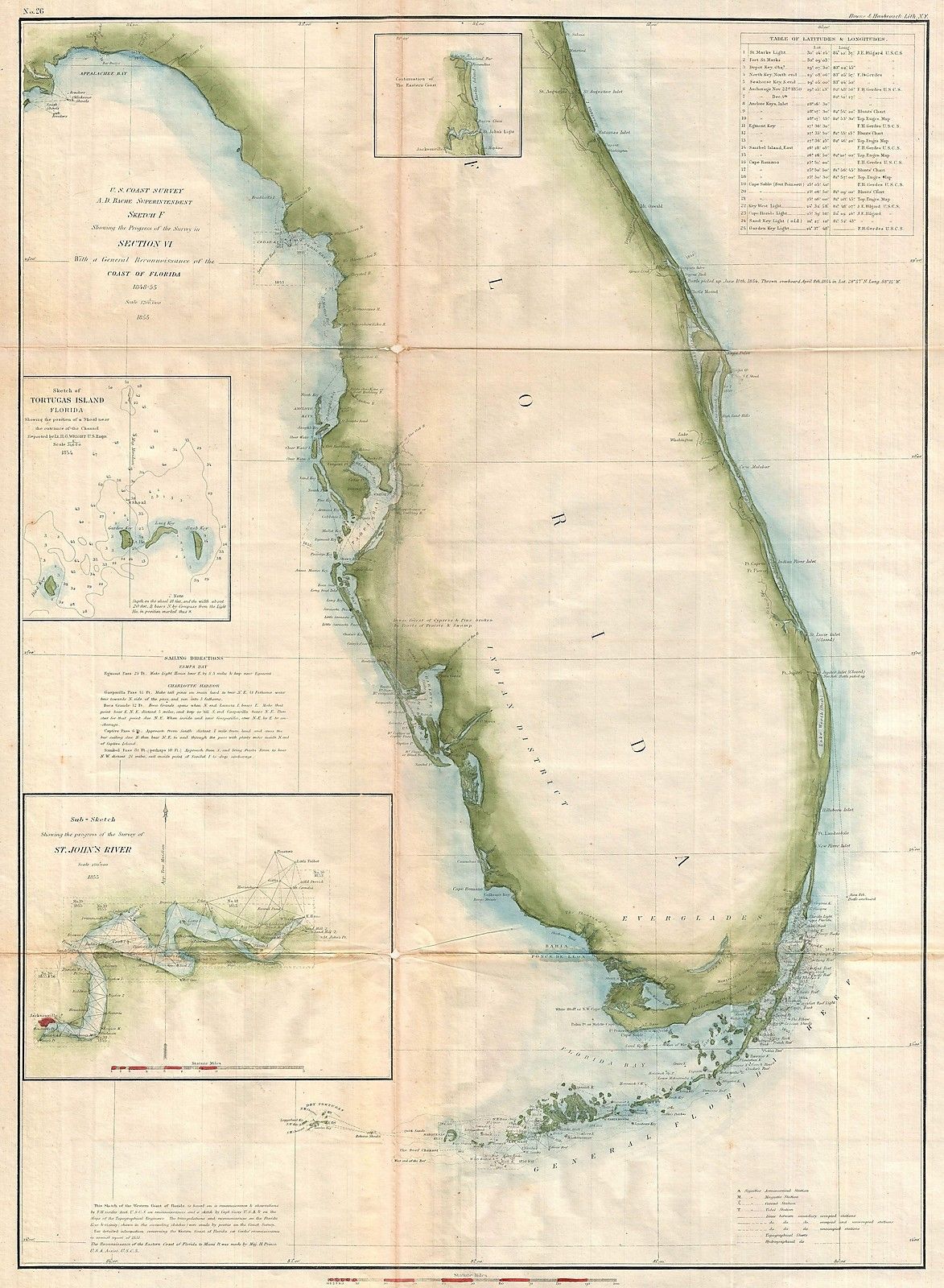 1855 Coastal Survey map Nautical Chart of Florida Reproductions