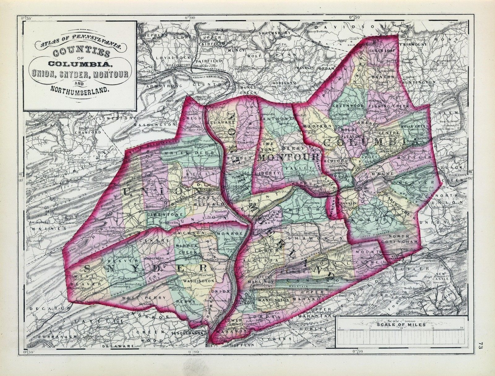 1872 PENNSYLVANIA map Columbia Union Snyder Montour Northumberland