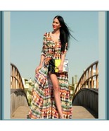 Long Chiffon Maxi Multi Color Front Button Up Casual End of Summer Beach... - $39.95