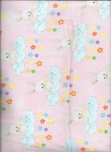 New Bunnies On Clouds With Multicolored Stars on Pink Flannel Fabric Half Yard - $3.96