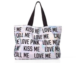 NEW Victoria&#39;s Secret PINK Love Kiss Call Me Silver Bling Tote Bag 2013 - $37.00
