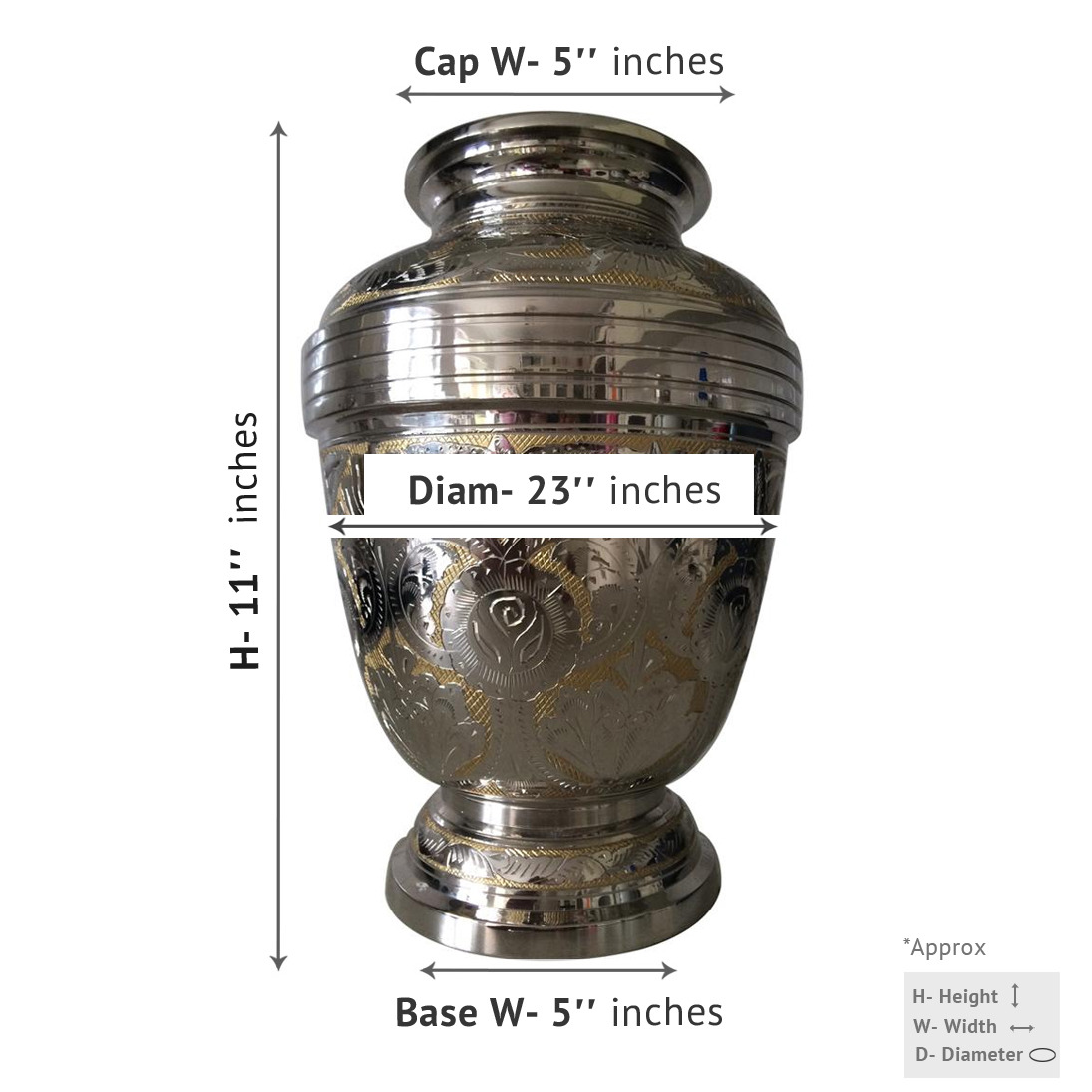 Large Size Golden Royal Look Adult Cremation Urn For Human Ashes