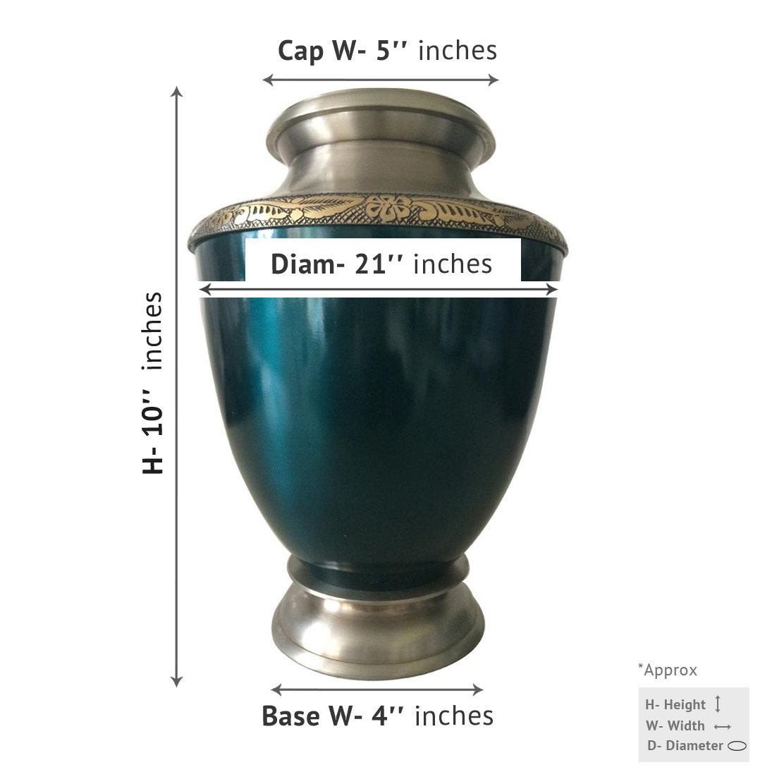 Large Size Blue Antique Engraved Border Adult Urn For Human Ashes