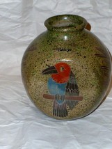 Belize Scarlet Macaw like Flat Bird Perched on Branch Vase 5 7/8&quot; - $21.78