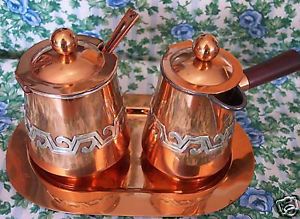 Primary image for Home Treasure Coffee Set Tea Taxco Mexico Victoria Copper Spoon Silver Overlay