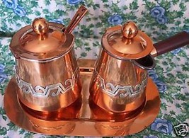 Home Treasure Coffee Set Tea Taxco Mexico Victoria Copper Spoon Silver Overlay - $1,329.99