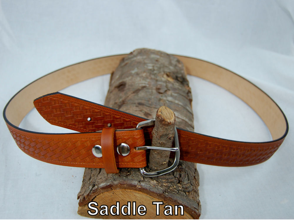 Barsony Heavy Duty Genuine Black Leather Basket Weave Belt 1.5" Size 57