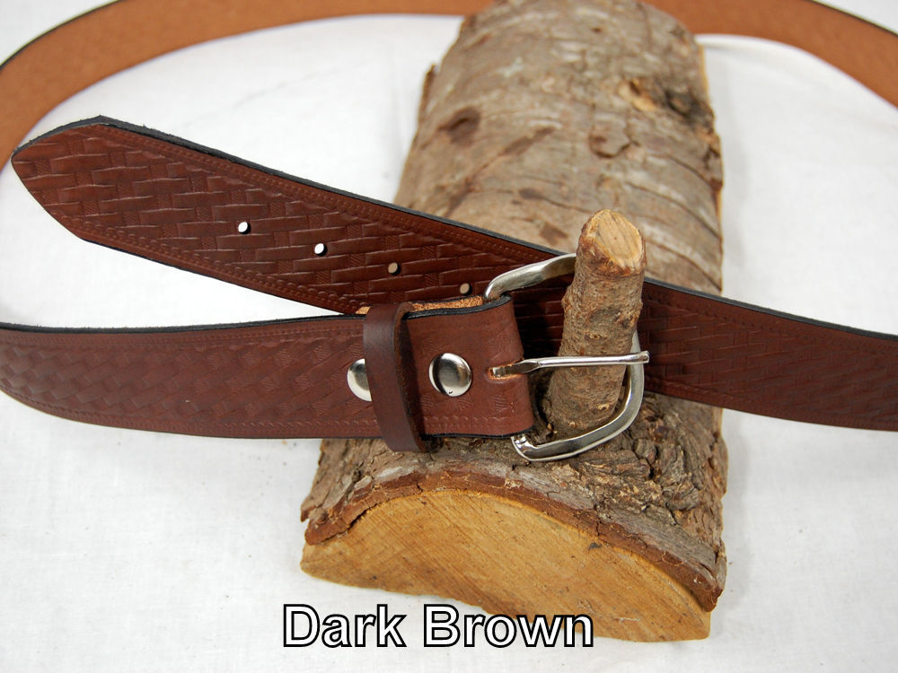 Barsony Heavy Duty Genuine Brown Leather Basket Weave Belt 1.5" Size 39