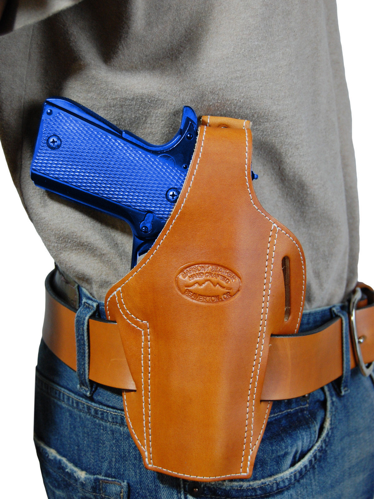 New barsony tan leather pancake gun holster for taurus full size 9mm 40