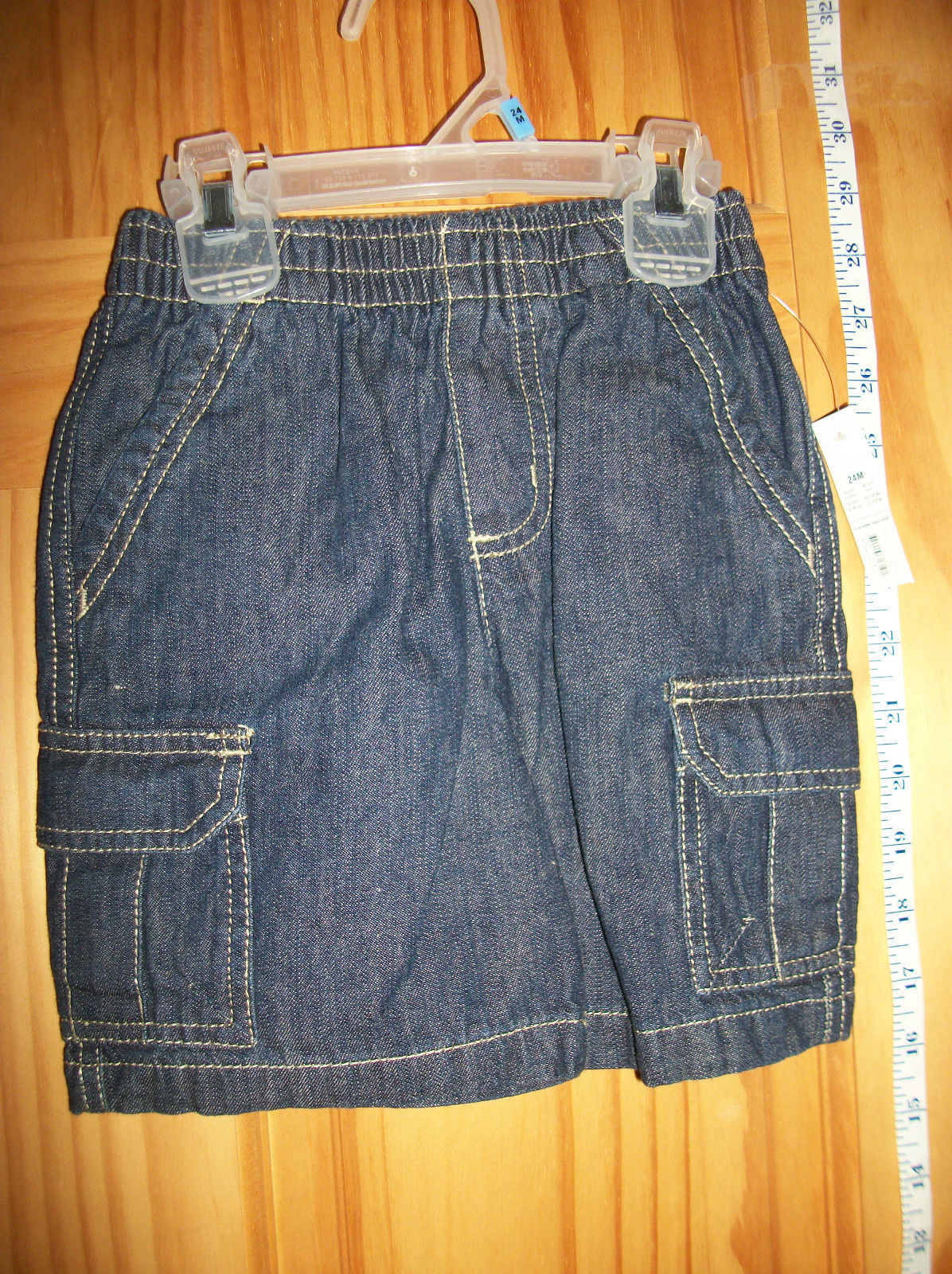 Faded Glory Baby Clothes 24M Infant Child Cargo Short Blue Denim Pull-up Bottoms - $9.49