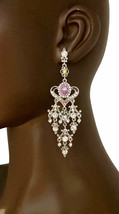 4" Long Aurora Borealis Clear Rose Pink Acrylic Crystal Party Chandelier Earring - $16.60