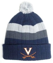 Virgina Cavaliers NCAA Blue / Gray Stripe Ball Pom Knit Hat Cap Winter Beanie - $12.99
