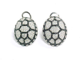 Cubic Zirconia and Black Enameled Turtle Shell EARRINGS in STERLING Silver  - $48.00