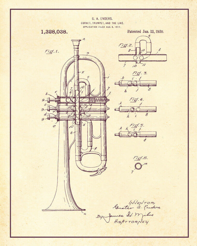 Decoration POSTER print.Invention Patent.Enders Trumpet.Room interior wall.6748