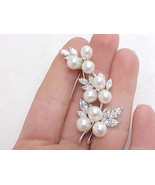 Freshwater PEARLS and CUBIC ZIRCONIA Vintage Floral BROOCH Pin in STERLING  - £62.64 GBP