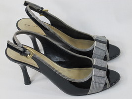 Tahari Diane Black Peep Toe Faux Leather Slingback Heels Size 8 M US EUC - $18.52