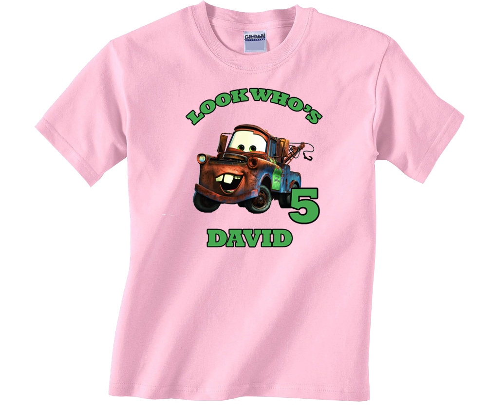 Cars Tow Mater Personalized Light Pink Birthday Shirt - T-Shirts