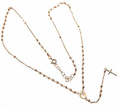 18K ROSE GOLD 18" ROSARY NECKLACE MIRACULOUS MEDAL CROSS DIAMOND CUT BALLS 2mm image 1