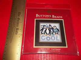Craft Gift Mill Hill Kit Button Bead Cool Quartet Penguin Counted Cross Stitch - $14.24