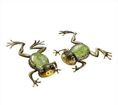 Frog Statues Set of 2 Green 18" Long Metal & Glass Freestanding or Hanging Wall