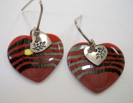 Ember Heart Earrings Porcelain Unique Ceramic Red Black Handcrafted Pier... - $40.00