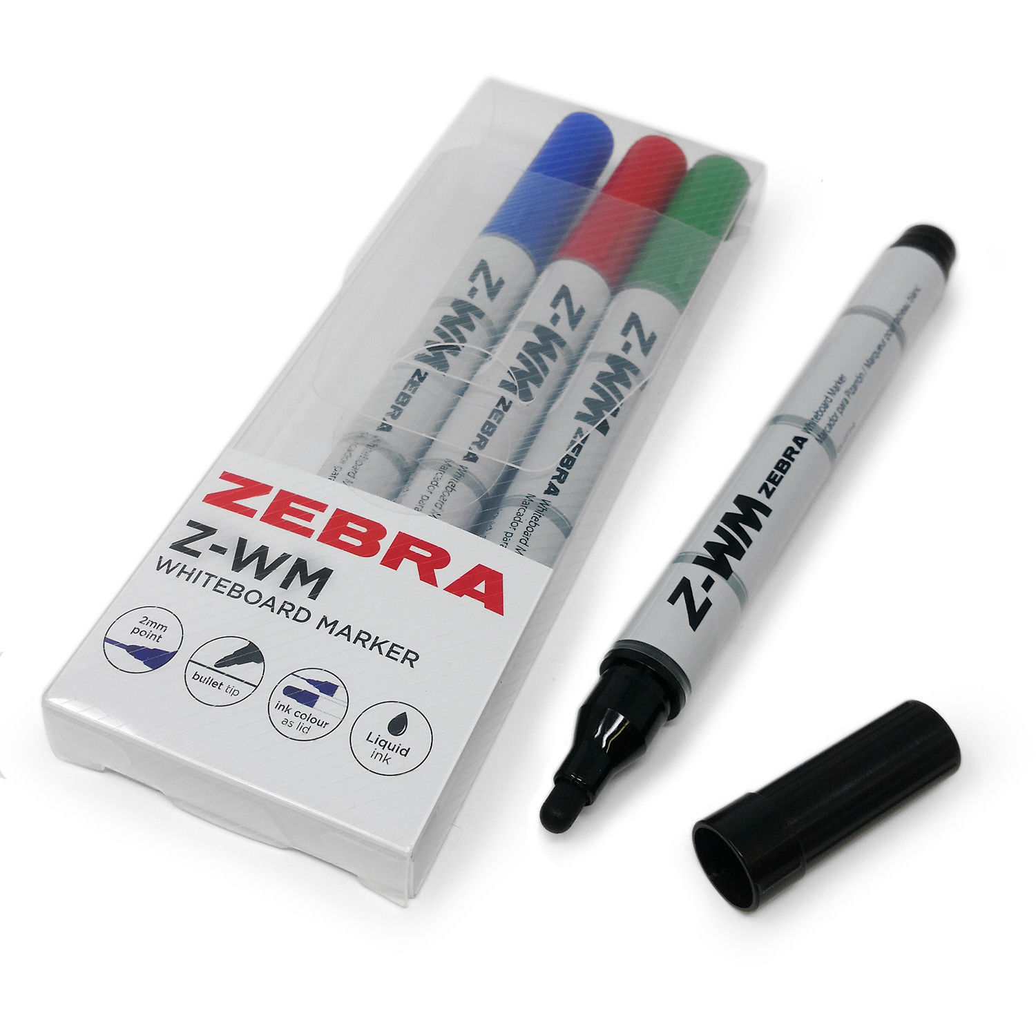 Zebra ZWM Whiteboard Marker Pens Bullet Tip Set of 4 Assorted