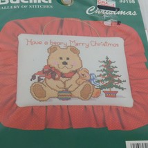 Bucilla Beary Merry Christmas Bear Counted Cross Stitch Hanging Pillow Kit 1991 - $7.85