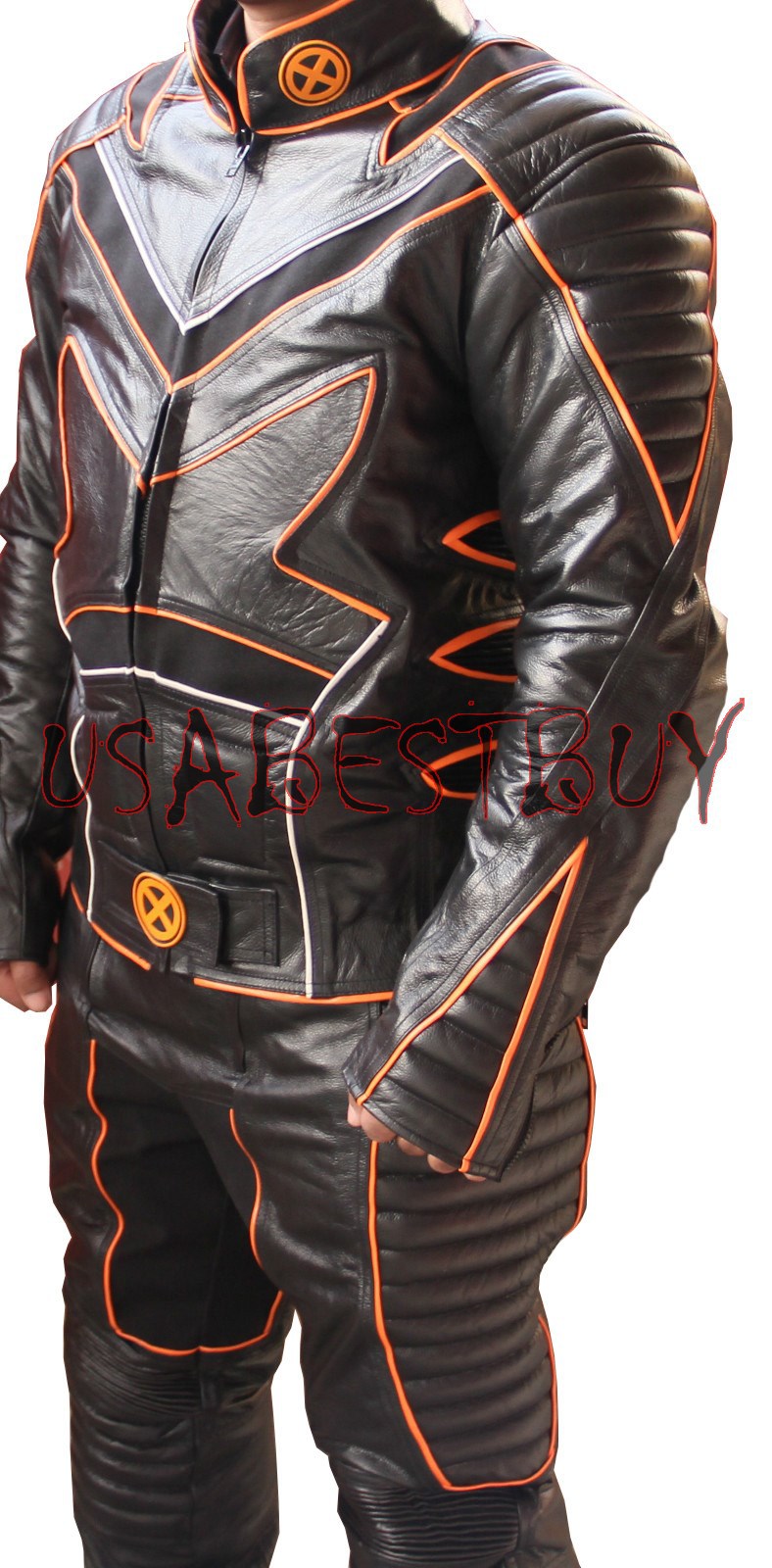 Custom Handmade Motorcycle Leather Xmen Style Suit in Black Color