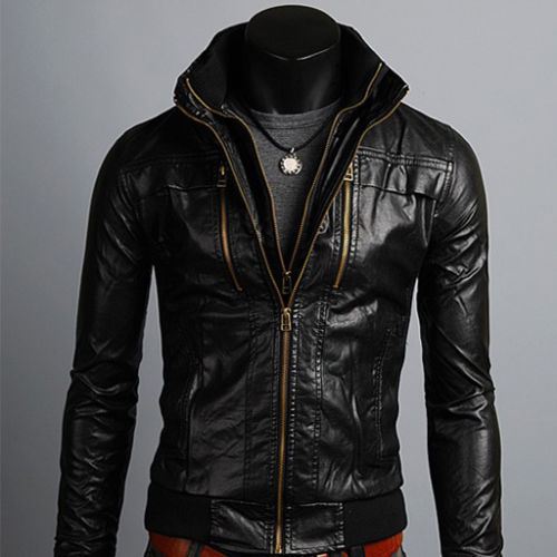 Men's Leather Jackets Korean Style Casual Slim Fit, Biker leather ...