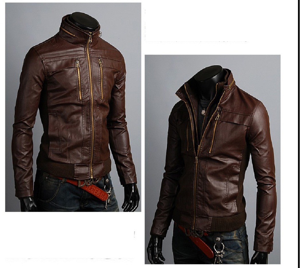 Men s Leather Jackets  Korean Style Casual Slim  Fit  Biker 