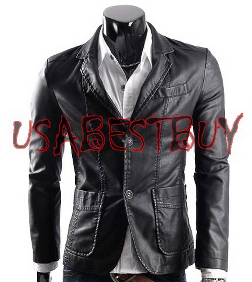 Image of Handmade New Men Stylish Button Closure Front Leather Jacket, Men leather jacket