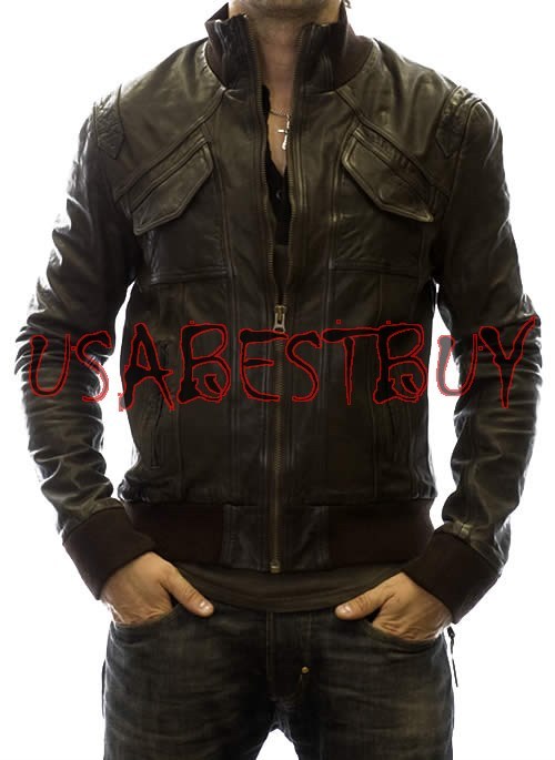 Image of Handmade New Men Stylish Front Unique Pocket Style Bomber Leather Jacket