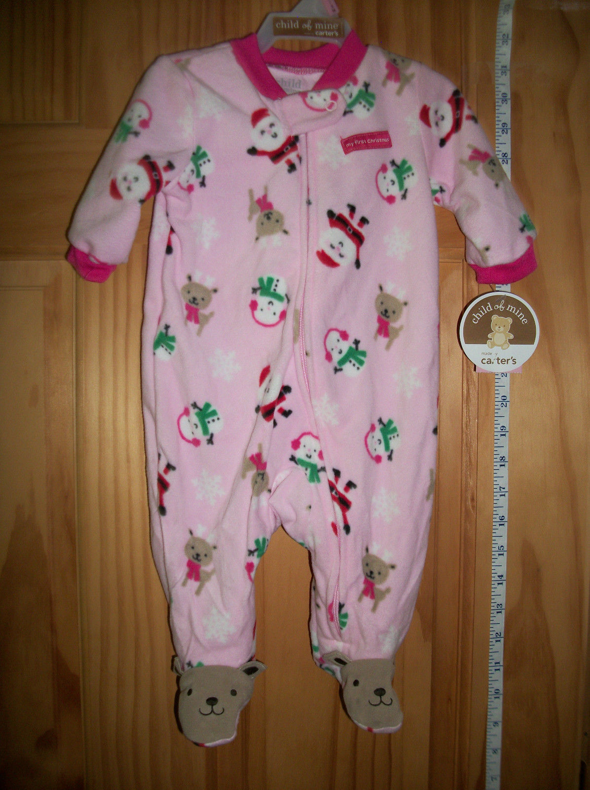 Primary image for Carter Baby Clothes 0M-3M Newborn Playsuit Pink First Christmas Holiday Sleeper