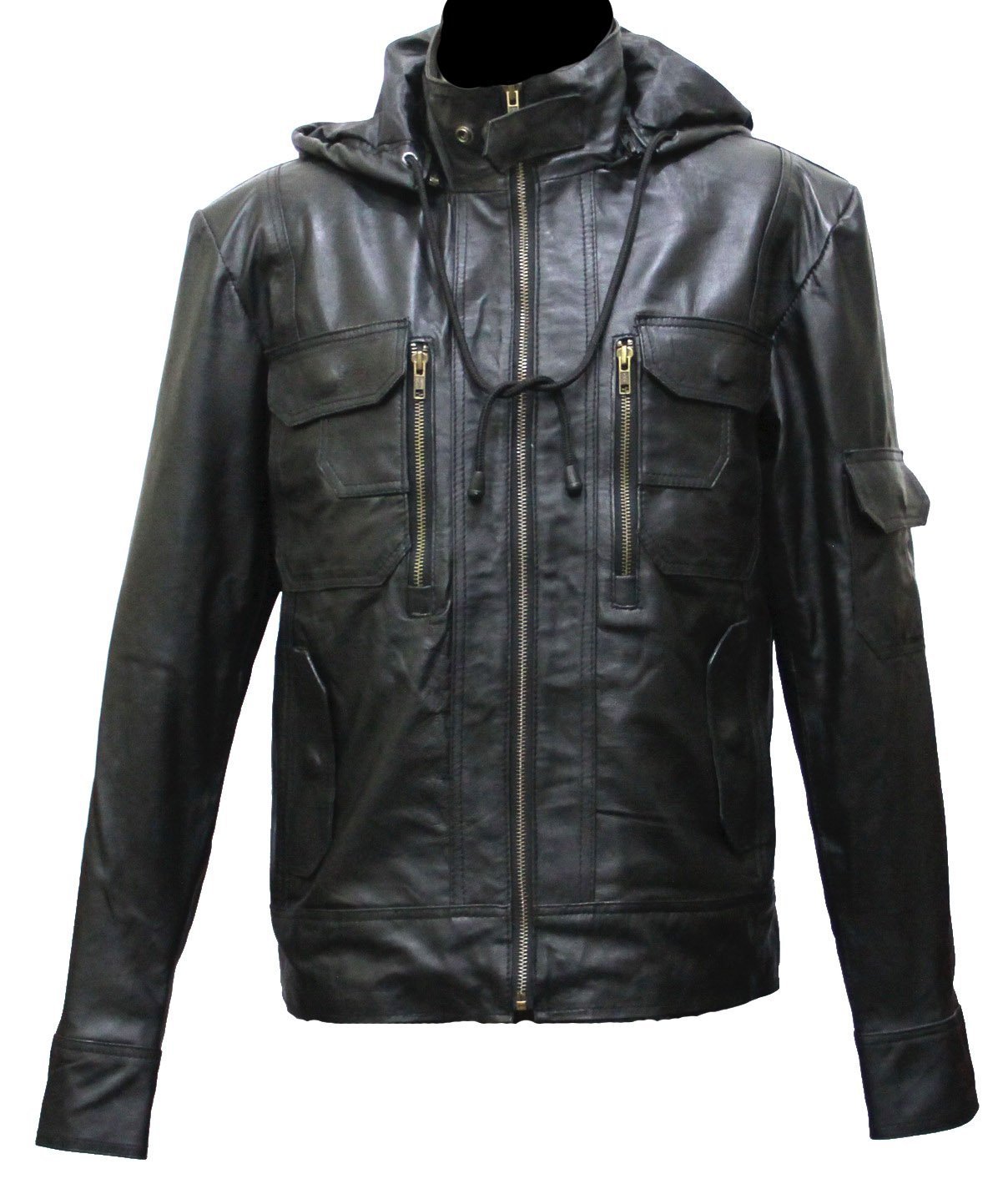 Image of Handmade New Men Stylish Hooded Superb Chic Leather Jacket. Biker Jacket