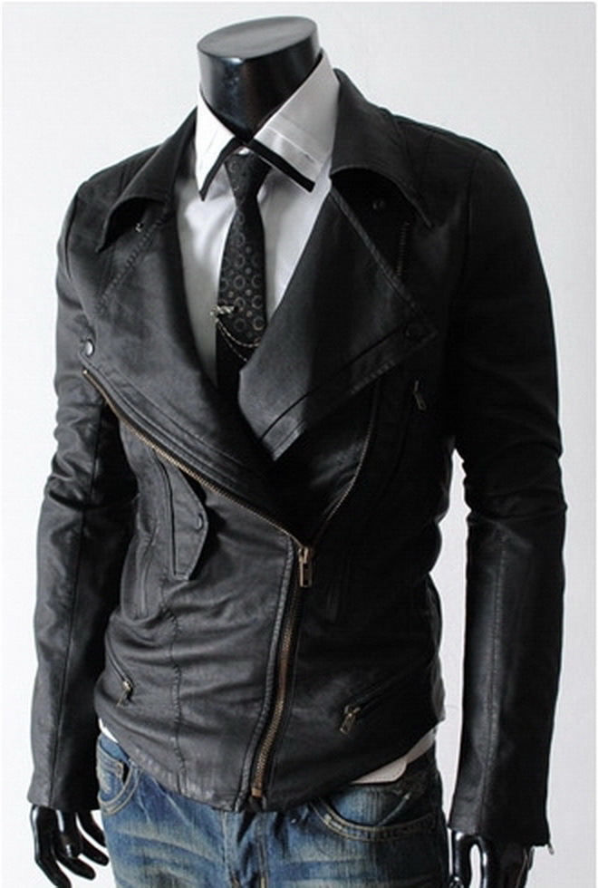 Image of Handmade New Men Stylish Large Collar Black Leather Jacket, Men Leather jacket