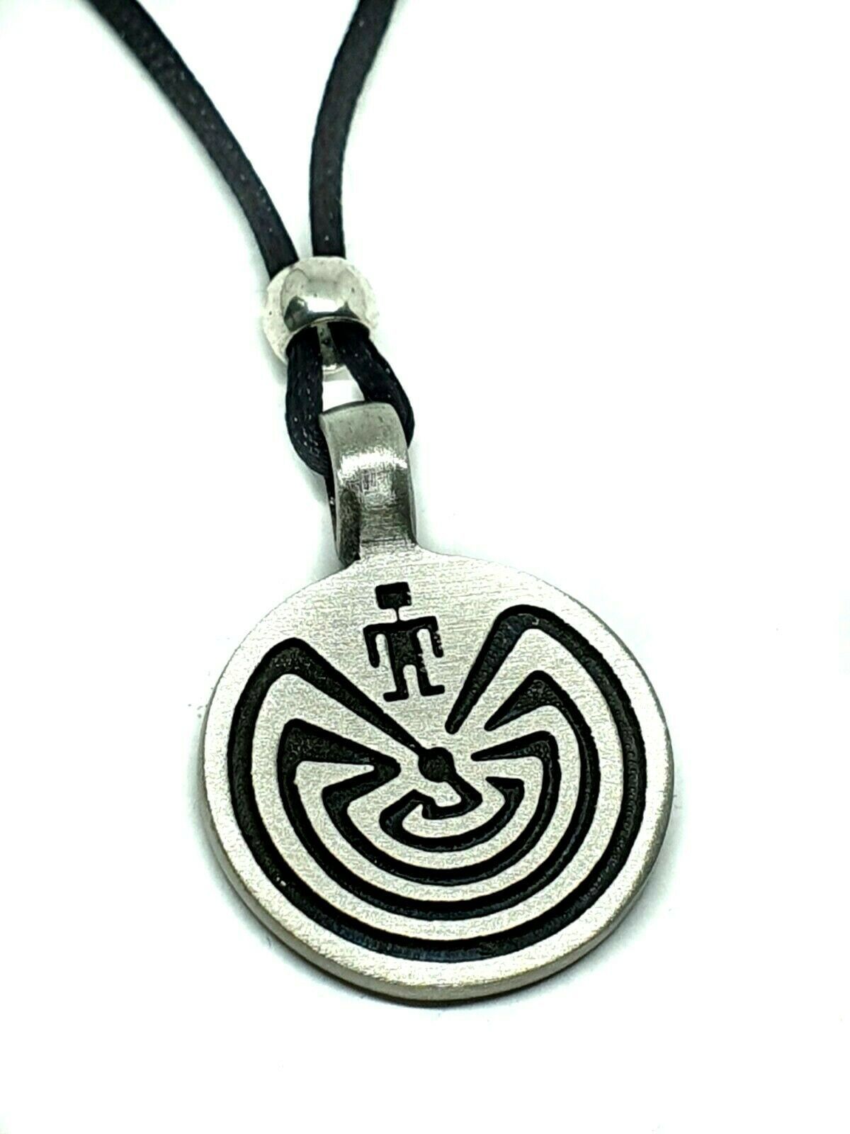 Man in the Maze Life Pendant Beaded Corded Necklace Tohono Hopi Native Indian