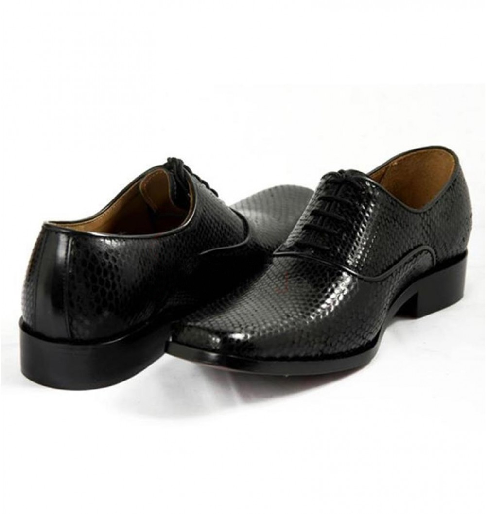 Men's Black Formal Dragon Skin Luxury Handmade Dress Leather Shoes