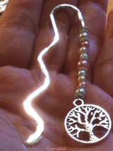  Silver Tone Beaded Mini Wavy Bookmark Dangling Tree of Life &amp; Beads &quot;Ha... - $9.99