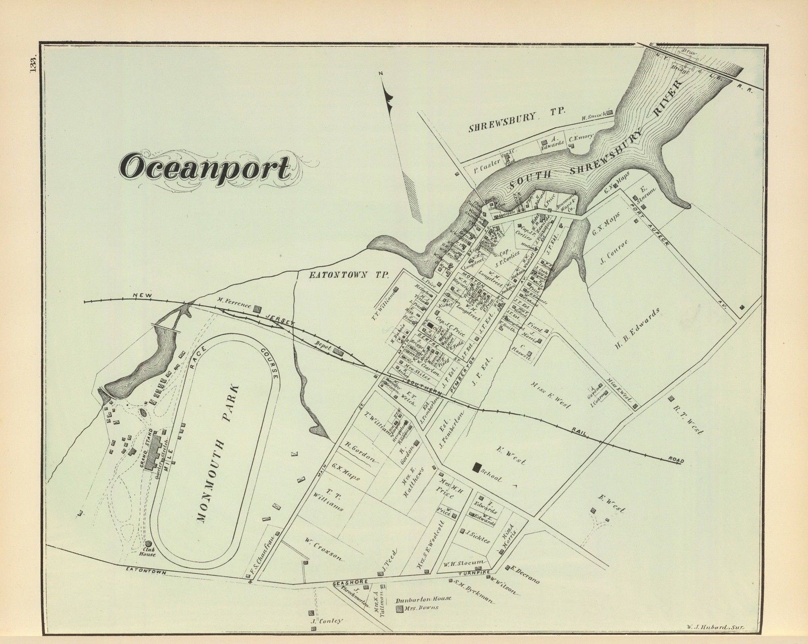 1878 antique map poster Howell Genealogy Oceanport NEW JERSEY SHORE 012 Reproductions