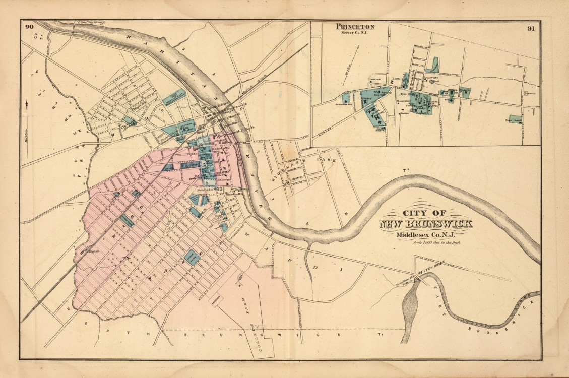 1872 antique map poster Genealogy New Brunswick Princeton NEW JERSEY 28