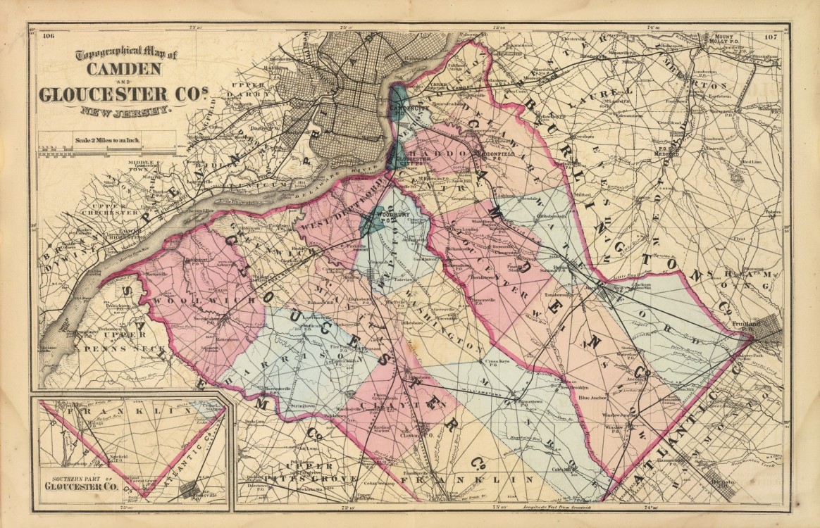 1872 Antique Map Poste Genealogy Camden Gloucester County NEW JERSEY ...